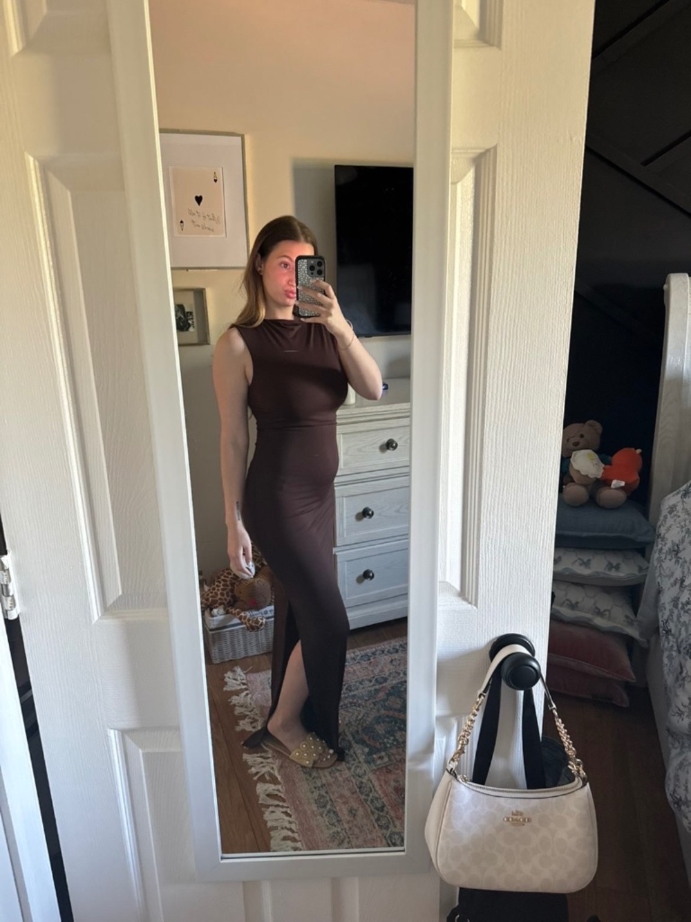 Anca Brown Sleeveless Mock Neck Bodycon Maxi Dress